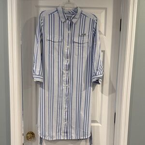 Columbia Blue and White Striped Shirt Dress, with pockets!